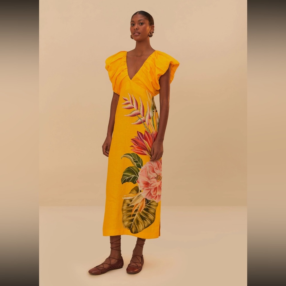 [NWT] FARM Rio Spring Awakening Euroflax Premium Linen Midi dress